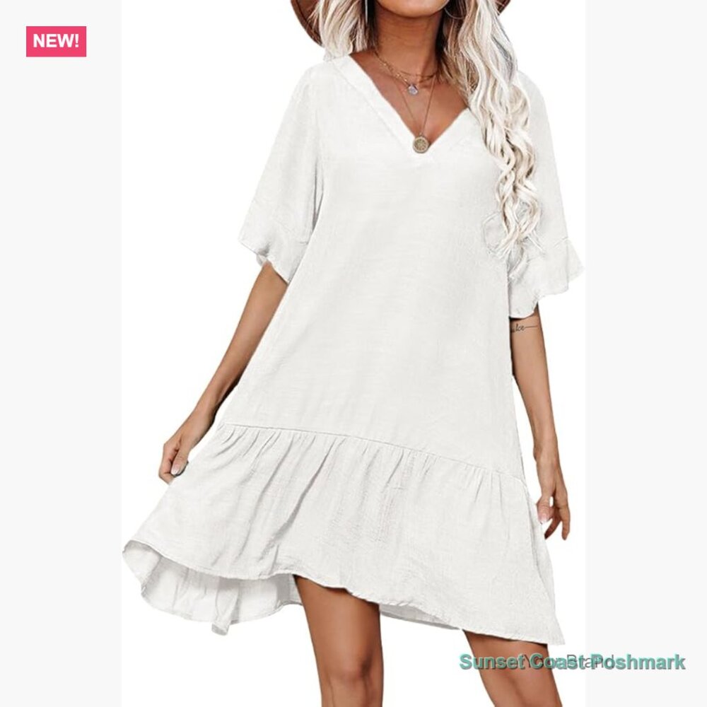 Sexy V Neck Swimsuit Coverup Loose Fit Rayon Blend Beach Dress